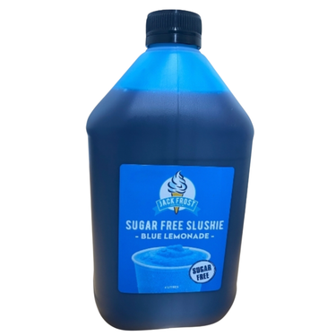 Blue bottle of Jack Frost Sugar Free Slushie Blue Lemonade on a white background